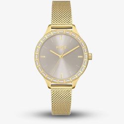 HUGO Ladies #Flash Gold-Plated Mesh Stainless Steel Watch 1540116