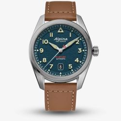 Alpina Mens Startimer Pilot Automatic Navy Dial Leather Watch AL-525NW4S36