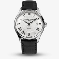 Frederique Constant Mens White Dial & Black Leather Strap Watch FC-303MC5B6