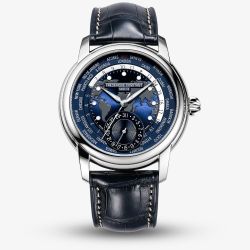 Frederique Constant Mens Classic Worldtimer Blue Leather Strap Watch FC-718NWM4H6