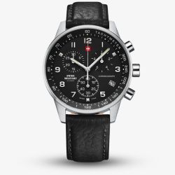  Swiss Military Mens Minimalist Chronograph Black Leather Strap Watch SM34012.05