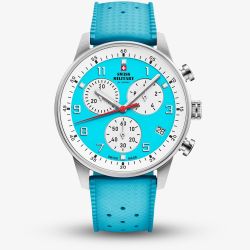 Swiss Military Mens Minimalist Chronograph Light Blue Dial Rubber Strap Watch SM34114.15