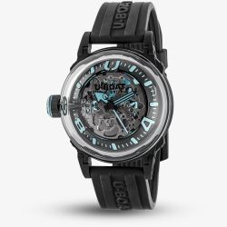 U-BOAT Mens U-65 Automatic Turquoise Skeleton Rubber Strap Watch 3348