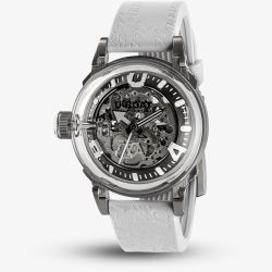 U-BOAT Mens U-65 Automatic White Skeleton Rubber Strap Watch 3346