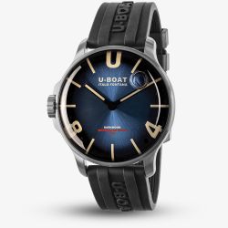 U-BOAT Mens Darkmoon 46.5mm Blue Soleil Black Rubber Strap Watch 8704/E