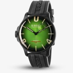 U-BOAT Mens Darkmoon 46.5mm Green Soleil Black Rubber Strap Watch 8698/E