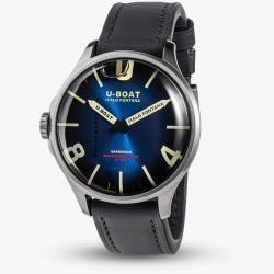 U-BOAT Mens Darkmoon Kama Blue Multi-Tone Dial Black Leather Strap Watch U3340