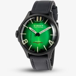 U-BOAT Mens Darkmoon Kama Green Multi-Tone Dial Black Leather Strap Watch U3343