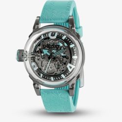 U-BOAT Mens U-65 Skeleton Dial Turquoise Rubber Strap Watch U3345