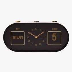 Hometime Black & Gold Calendar Alarm Clock 9771