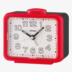 Seiko Retro White Dial Red Alarm Clock QHK061R