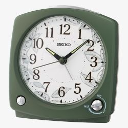 Seiko Retro White Patterned Dial Green Alarm Clock QHP012M