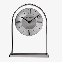 WM Widdop Chrome And Wood Veneer Mantel Clock W2938