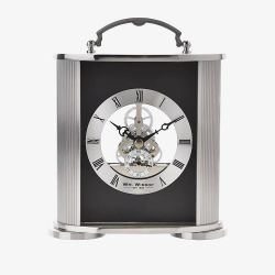 WM Widdop Silver and Black Skeleton Mantel Clock W2920