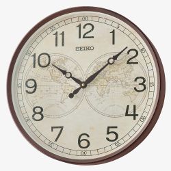 Seiko Brown World Map Dial Round Wall Clock QXA803B