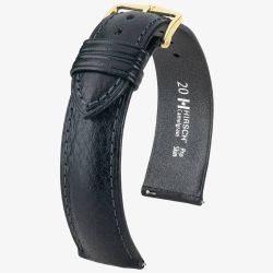 HIRSCH Camelgrain Medium Black Leather Watch Strap 01009150-1