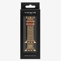 Coach Ladies Flower Motif Brown Leather Apple Watch Strap 14700235