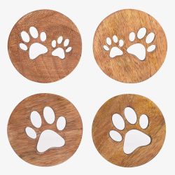 Best Of Breed 4 Piece Mango Wood Paw Prints Coasters BB613