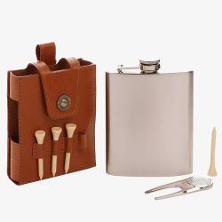 Harvey Makin Golfers Tan Hip Flask Gift Set HM2721