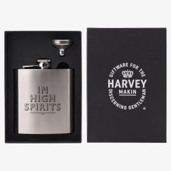 Harvey Makin Matte Silver 6Oz Hip Flask With Funnel HM2490
