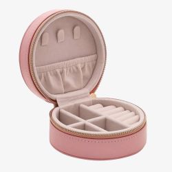 Sophia Pink Zipped Round Leather Jewellery Box SP3336
