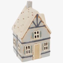 Village Pottery Blue Tudor House Tealight Candle Holder 350100