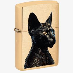 Zippo Brushed Brass Egyptian Cat Design Lighter 46616