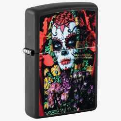 Zippo Matte Black Sugar Skull Lighter 48652