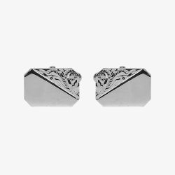 Sterling Silver Engraved Cut Corner Rectangular Engravable Cufflinks 70-6012