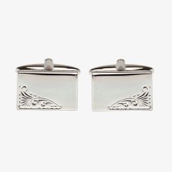 Rectangular Engraved Leaf Design Engravable Cufflinks 90-9008