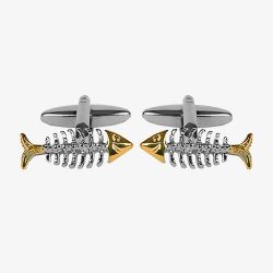 Fish Skeleton Rhodium & Gold Plated Cufflinks 90-1442