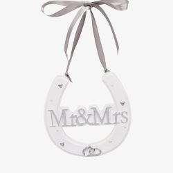 White Plastic Mr & Mrs Wedding Horseshoe WG726W