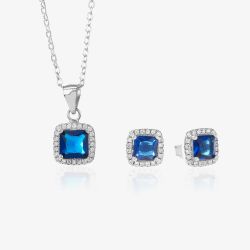 Silver Blue Cushion Crystal Gift Set 16S44KY2