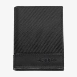 Zippo Carbon Fibre Pattern Tri-Fold Black Leather Wallet 2008000