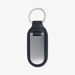 Black Leather and Stainless Steel Engravable Keyring K-22