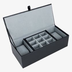 Black Leatherette Cufflink & Watch Box AC-0008