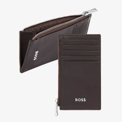 BOSS Classic Smooth Brown Zip Card Holder Wallet HLK503Y