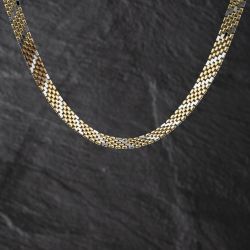 Second Hand 9ct Two Colour Gold Brick Link 16 Inch Fancy Necklace 41041797