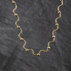 Second Hand 9ct Yellow Gold Curvy Bar & Ball 15 Inch Collarette Chain 41041802
