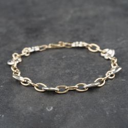 Second Hand 9ct Two Colour Gold Heart 7.5 Inch Anchor Chain Bracelet 41061264