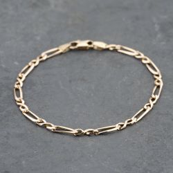 Second Hand 9ct Yellow Gold 2+1 Link 7 Inch Figaro Chain Bracelet 41061297