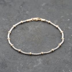 Second Hand 9ct Two Colour Gold Popcorn Style Beaded 7 Inch Mesh Chain Bracelet 41061313