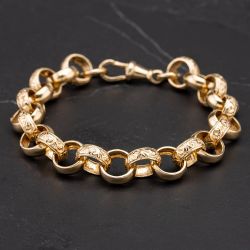 Second Hand 9ct Yellow Gold 8 Inch Engraved Belcher Link Bracelet 4107885