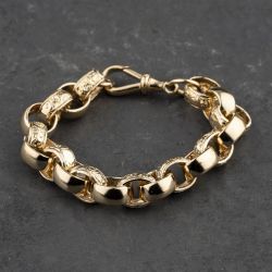 Second Hand 9ct Yellow Gold Patterned Link 7 Inch Belcher Chain Bracelet 41081217
