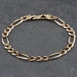 Second Hand 9ct Yellow Gold 3+1 8.5 Inch Figaro Chain Bracelet 41081237