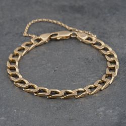 Second Hand 9ct Yellow Gold Square Link 8 Inch Curb Chain Bracelet 41081243