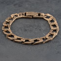 Second Hand 9ct Yellow Gold Heavy Flat Square 8 Inch Curb Chain Bracelet 41081257