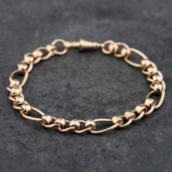 Second Hand 9ct Yellow Gold Roller Ball Link 3+1 8 Inch Figaro Chain Bracelet 41081258