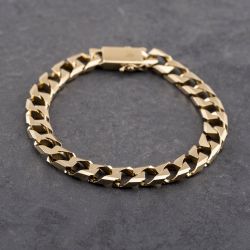 Second Hand 9ct Yellow Gold Heavy Square 8 Inch Curb Chain Bracelet 41081263