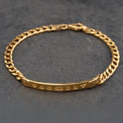 Second Hand 9ct Yellow Gold Gold Bar Style 8 Inch Curb Identity Bracelet 41081264